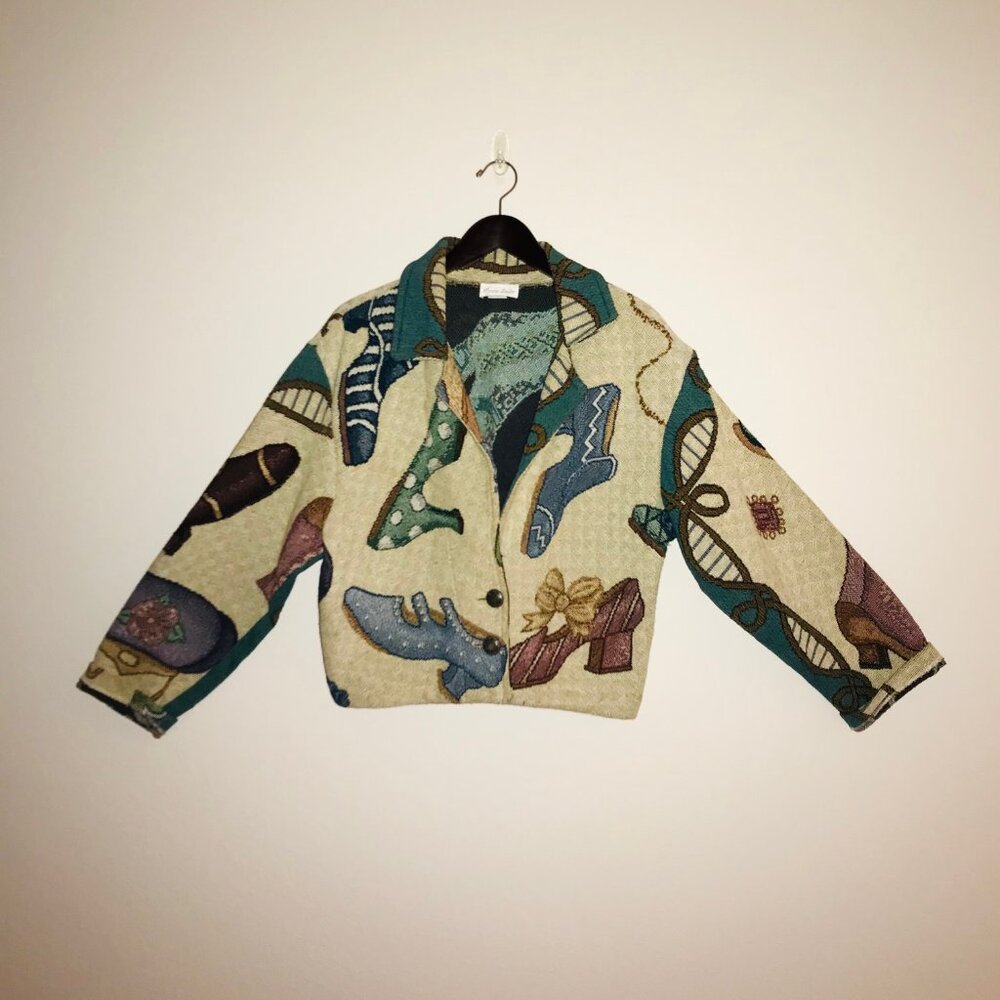 Vintage Jacket with Shoes by Paco Soler 100% Cotton - Size Medium/Large